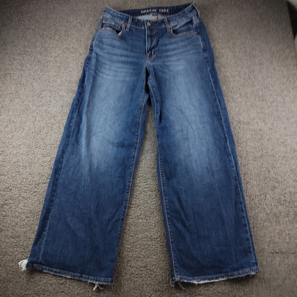 American Eagle Jeans 30x30 Sz 8 Low Rise Baggy Wide Leg Blue Stretch Y2K Skater